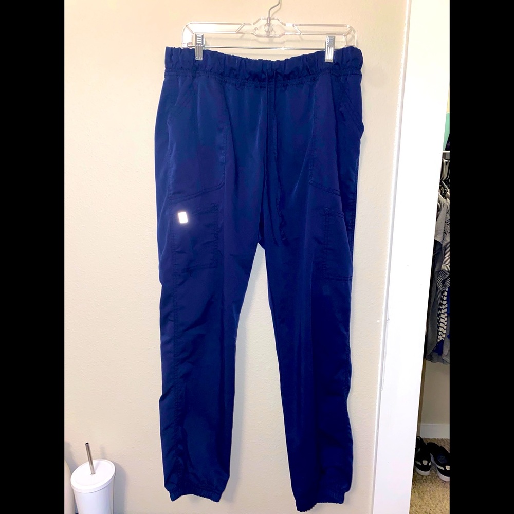 Used XL long Navy blue/indigo elastic band skinny bottom scrub pants